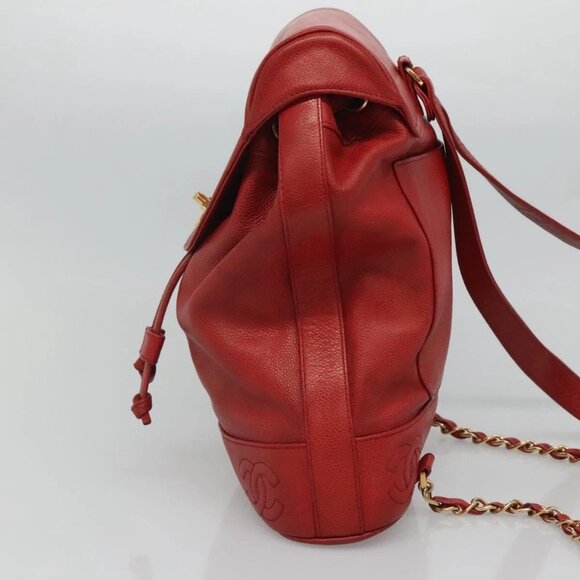 CHANEL Grained Calf Skin Backpack Grained Calf Skin Red Gold CC Auth 127574 main image 13